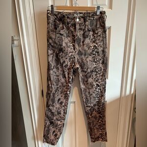 Free People We The Free Snakeskin Print Jeans Raw Hem Animal Size 31